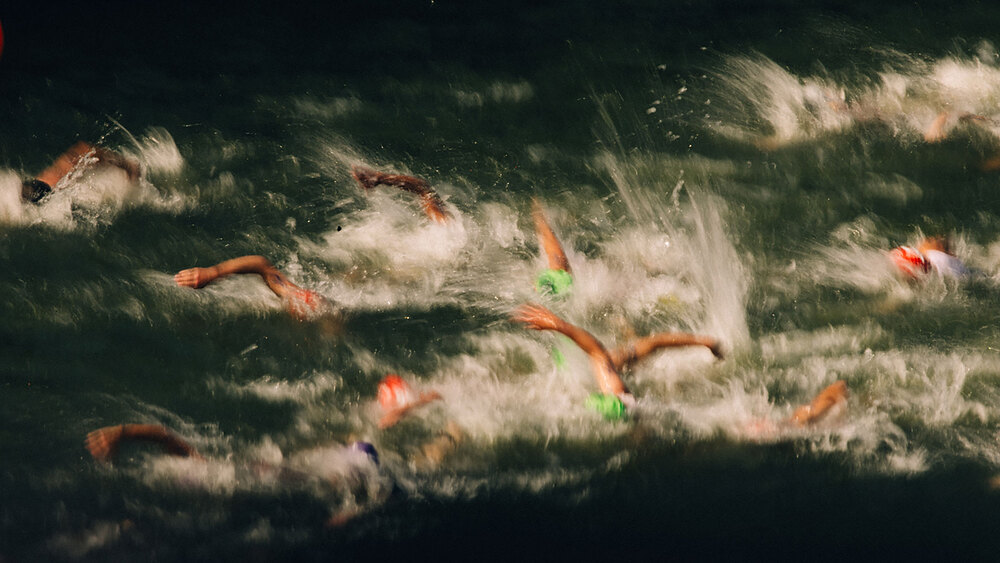 Athletes compete in the men's individual triathlon, at Pont Alexandre III, at the Paris 2024 Olympic Games on July 31.